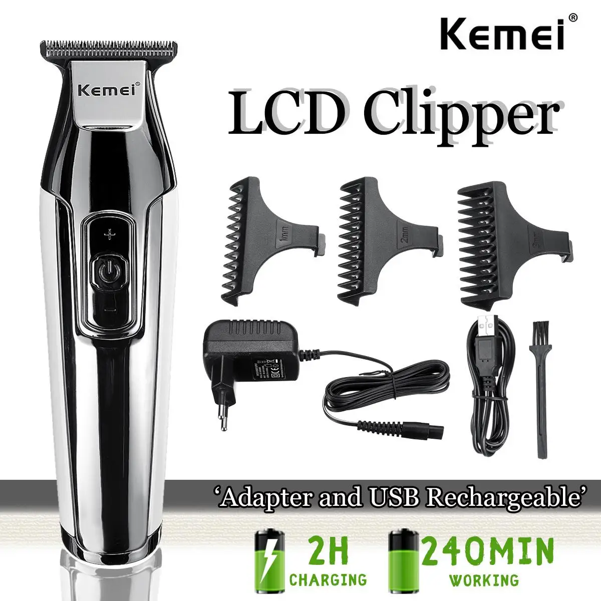 Kaufen Kemei Professional Hair Clipper LCD Display Wiederaufladbare Glatze Bart Haar Trimmer Männer DIY Cutter Elektrische Haarschnitt Maschine