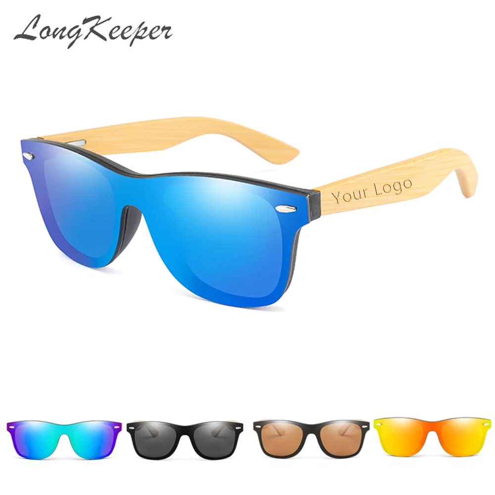 LongKeeper Gafas de sol sin montura para hombre y mujer, lentes de sol de bambú con logotipo personalizado, espejo de madera Original, venta al por mayor, unids/lote|De los hombres gafas de