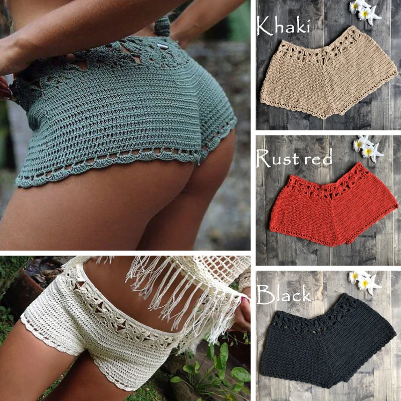 

Handmade Crochet Beachwear Micro Swimwear Women Boho Solid Halter Knitted Swimsuit Sunbathing Mini Bikini Sexy Bathing Suit