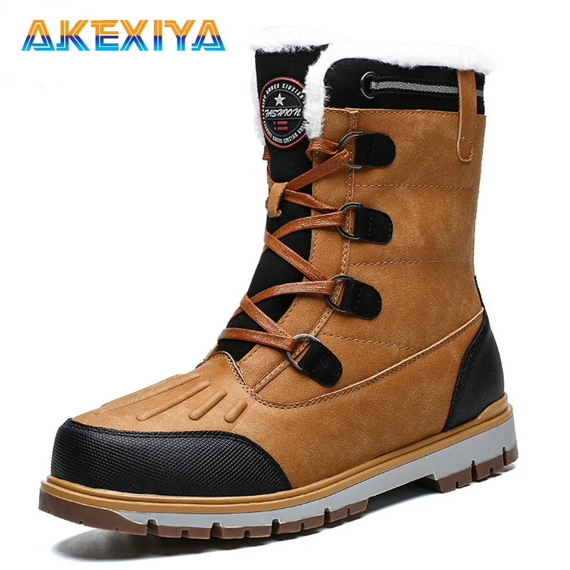 

Brand Winter Men's Boots Thick Plush Warm Man Snow Boots Lace-UP Men Ankle Boots Outdoor Waterproof Male Motorcycle Shoes 38-46