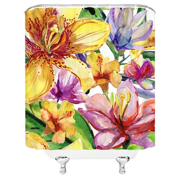 

3D Printed Colorful Flowers Shower Curtains Bathroom Curtain For Home Decoration Waterproof Polyester Fabric Bath Screen Curtain