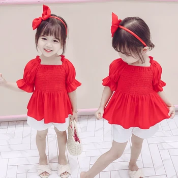 

2020 children's summer new red baby shirt suit one generation of foreign baby two-piece children's clothing tide