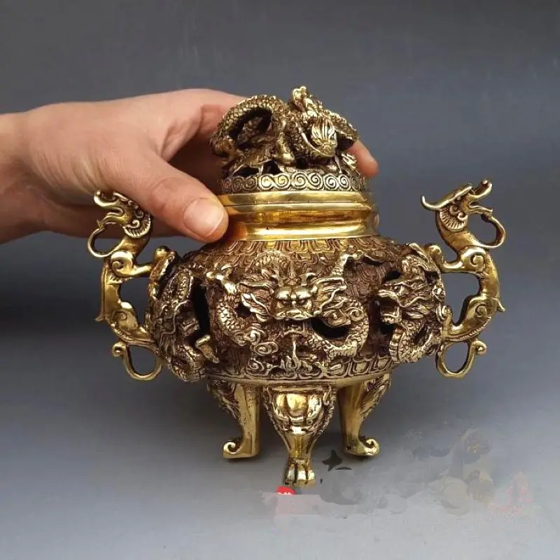 

Vintage 9 Dragon incense burner Pure Copper censer decoration geomantic omen Decoration