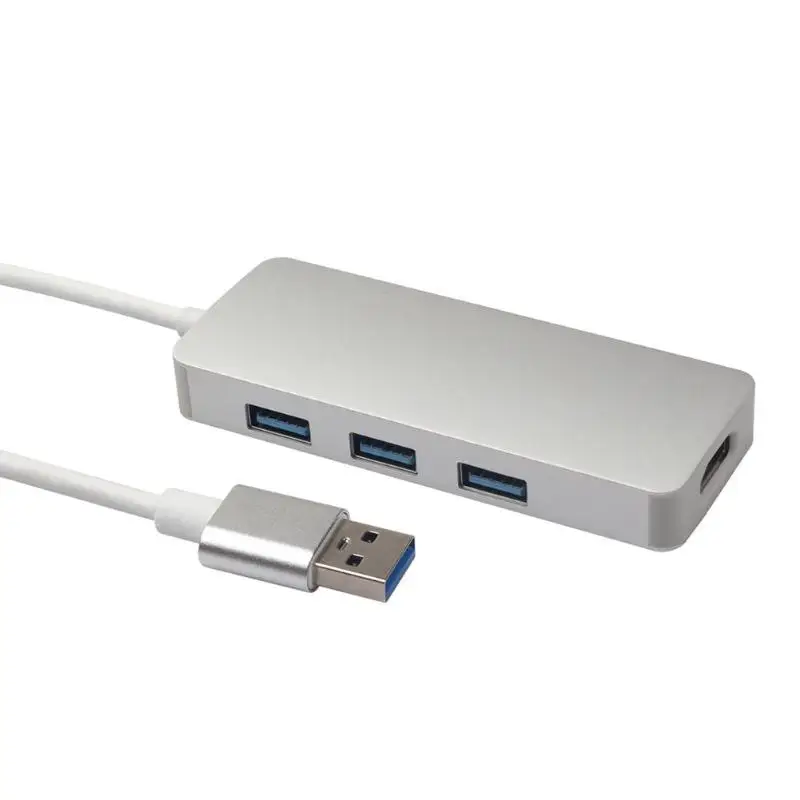 Алюминиевый сплав USB 3,0 к HDMI 1080P 3xUSB3. 0 хаб-конвертер Кабель-адаптер провод яркая коробка для упаковки серебро