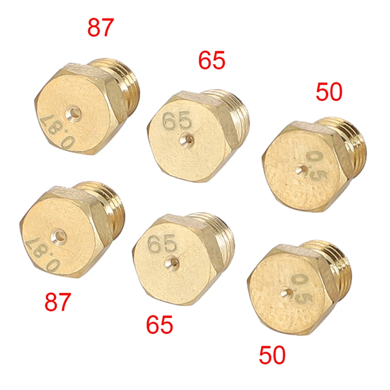 

6PCS M6*0.75 Thread LPG Gas Jet Water Heater Nozzle Jet 6 Burner Hob Calor Propane Injectors Conversion Kit 87 65 65 50 50 Size