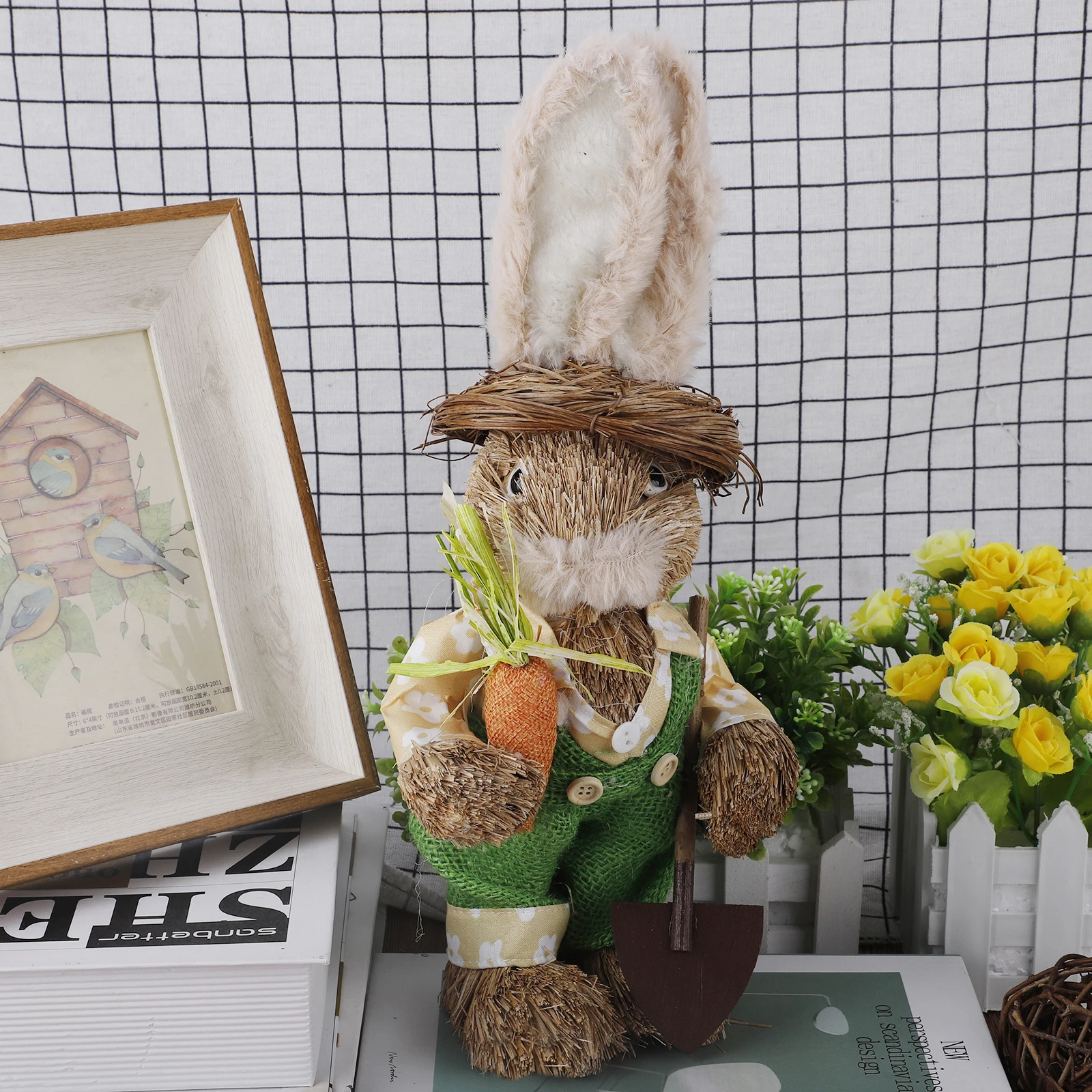 45cm Artificial Straw Bunny Handmade Standing Rabbit Ornament Garden  Decoration Easter Theme Party Supplies Home Decor Crafts