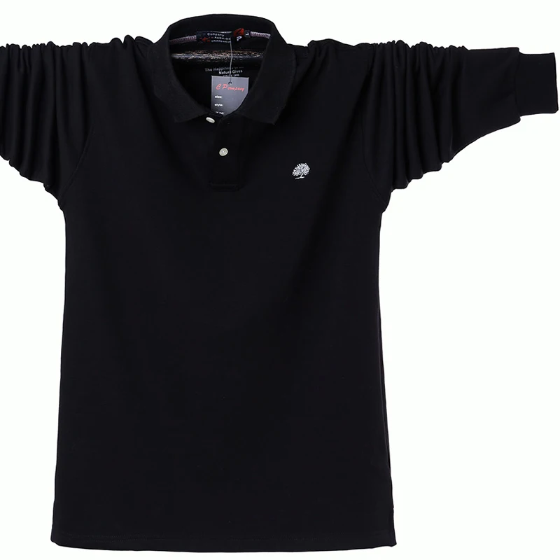 Длинная Мужская рубашка поло, 6XL, Camisa Polo Masculina, фирменная новинка, мужская рубашка свободного кроя с длинным рукавом, вельветовые рубашки поло, повседневные хлопковые поло Hombre - Цвет: Fleece Black