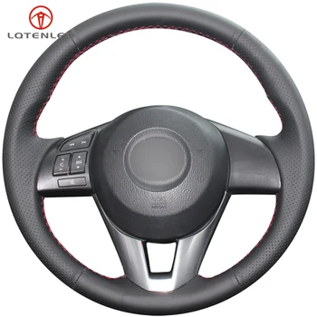 

LQTENLEO Black Leather Car Steering Wheel Cover For Mazda 3 Axela 2013-2016 Mazda 2 Mazda 6 Atenza 2014-2017 CX-5 CX5 CX-4 CX-3