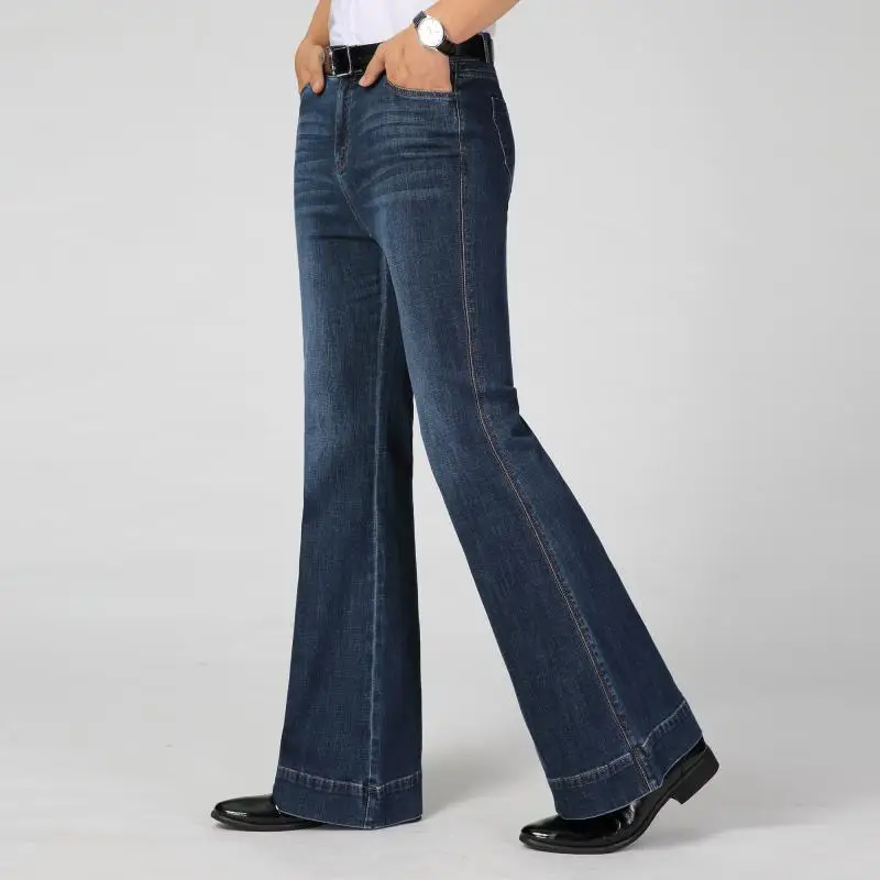2023 Men's Four Seasons New Mid-Waist Big Flared Jeans Stretch Slim Fashion Trend Casual Denim Pants 2