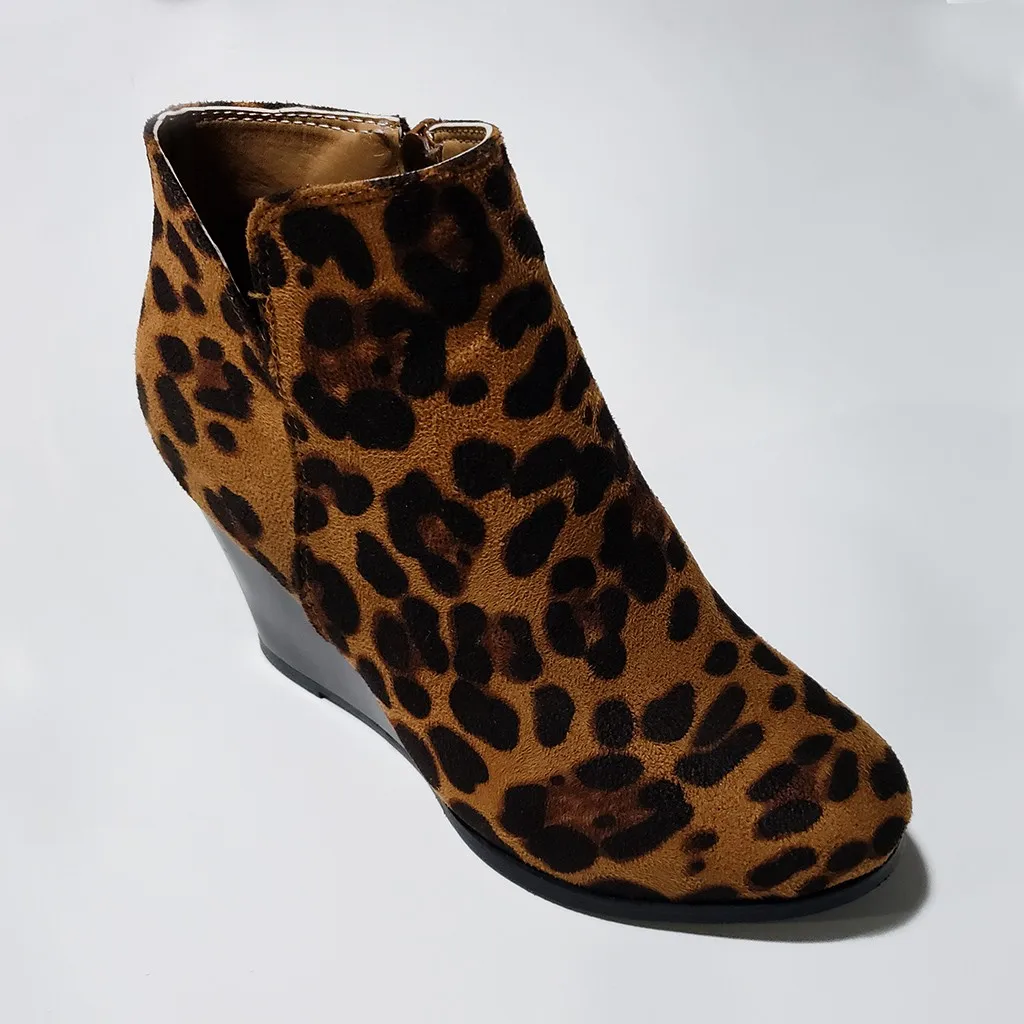 Ankle Boots For Women Leopard Printed Short Boot Wedges Heels Booties Female Round Toe Platform Shoes Plus Size Zapatos De Mujer