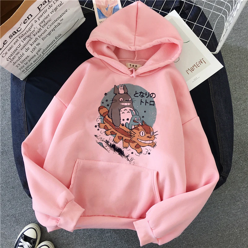 Тоторо Studio Ghibli Kawaii Розовый цвет Толстовки с капюшоном в стиле Харадзюку Забавные