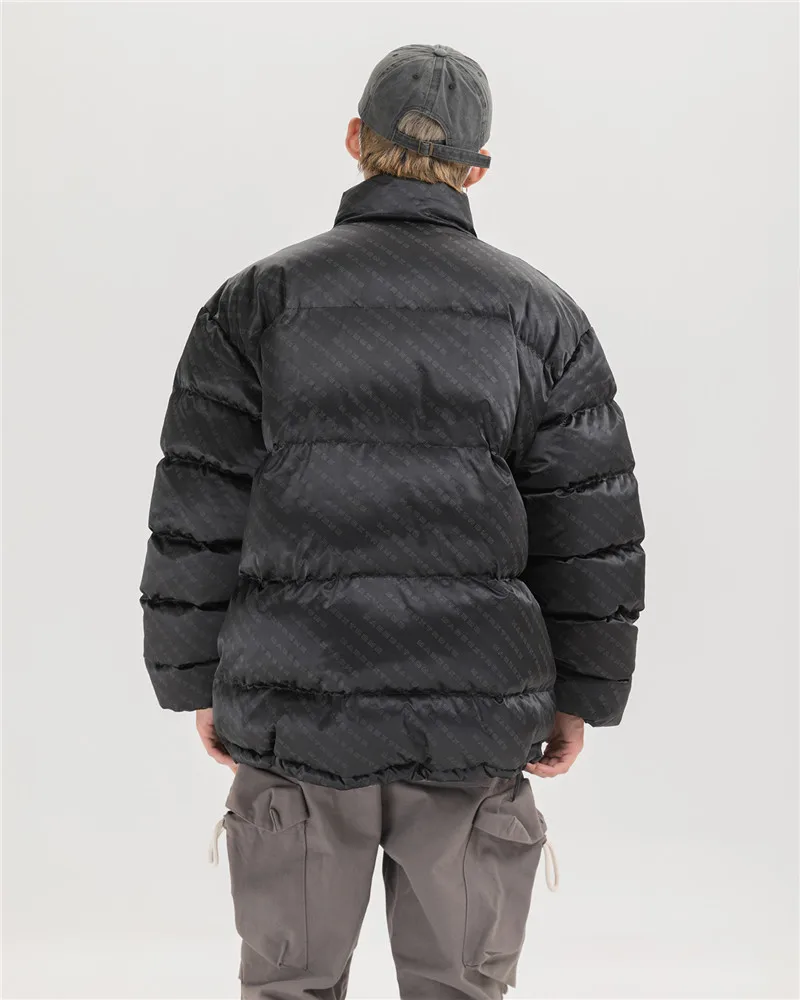 Дизайнерская отражающая куртка и пальто с буквенным принтом, Мужская теплая уличная верхняя одежда на молнии с воротником-стойкой и хлопковой подкладкой