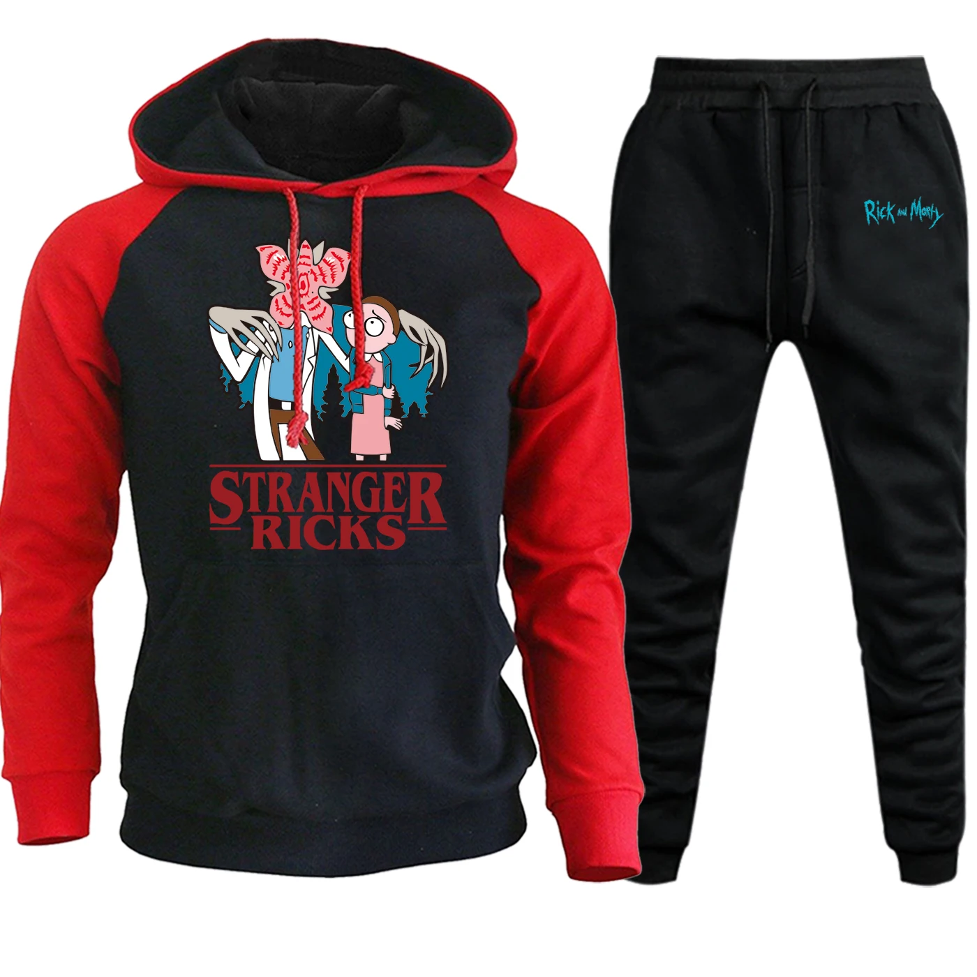 

Stranger Things Rick And Morty Autumn Winter 2019 Mens Fashion Hooded Raglan Streetwear Casual Suit Pullover+Pants 2 Piece Set