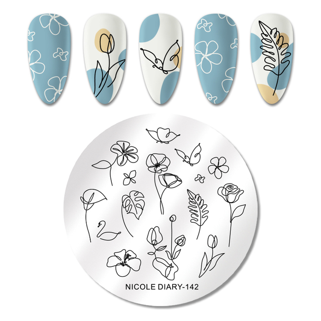 DIARY Line Flower Nail Stamping Plates Chinese Style Letter Pattern Nail Art Stamp Templates Face Leaf Printing Stencil