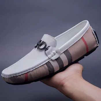 

Brand Designer Men Casual Flats Shoes Breathable Leather Loafers Peas Boat Shoes Slip-on indestructible Driving chaussures homme