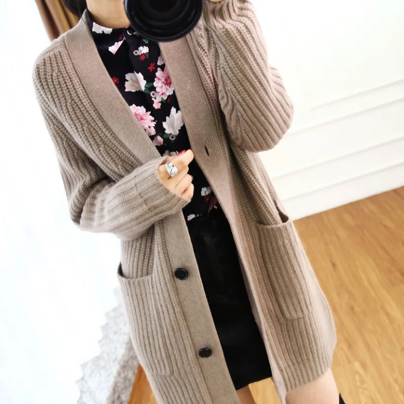 

Knit cardigan temperament female mid-long section 2020 Autumn And Winter The New Loose wool jackets Sweater