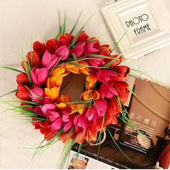 

Summer Spring Artificial Tulip Front Door Wreath Home Decor Window Wall Party Wedding Hanging Decor New