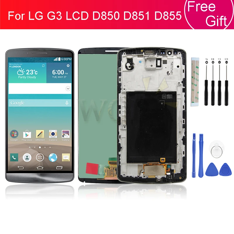 Для LG G3 lcd D850 D851 D855 ЖК-дисплей с кодирующий преобразователь сенсорного экрана в сборе с рамкой запчасти