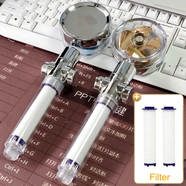 2021 Shower Head Water Saving Flow 360 Degrees Rotating With Small Fan ABS Rain High Pressure spray Nozzle Bathroom Accessories AA Gold 2x Filter