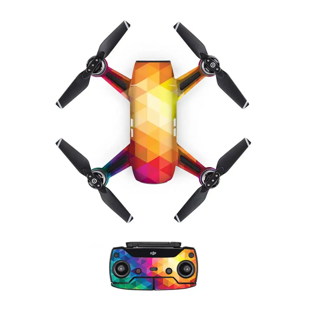 Triangle Style Decal PVC Skin Sticker For DJI Spark Drone + Remote Controllers + 3 Batteries Protection Film Cover