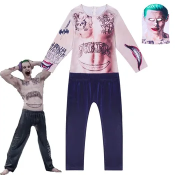 

THE JOKER - Teaser Trailer Joker Jumpsuits Zentai Cosplay costume Halloween kids Boy Suicide Squad clown Joker Bodysuit Costume