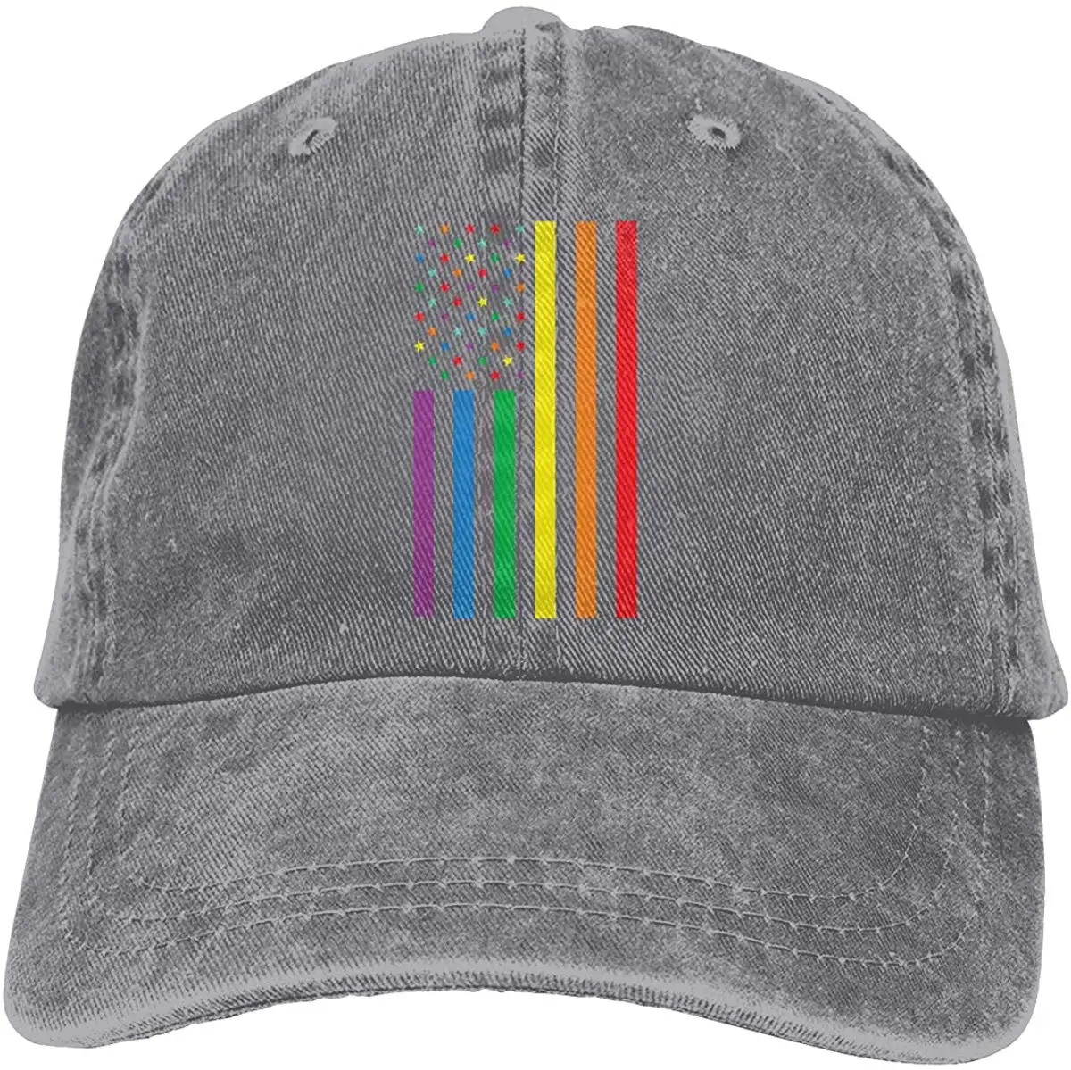 Rainbow American Flag LGBT Gay Flag Unisex Vintage Washed Distressed Baseball-Cap Twill Adjustable Dad-Hat