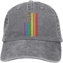 Rainbow American Flag LGBT Gay Flag Unisex Vintage Washed Distressed Baseball-Cap Twill Adjustable Dad-Hat