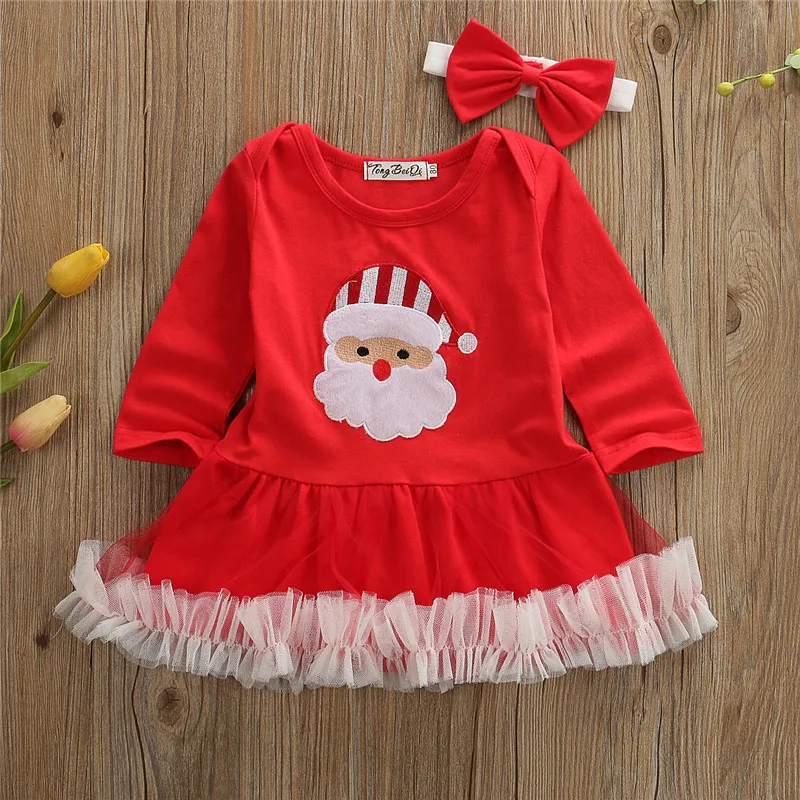 Toddler Girl Clothes Newborn Infant Baby Christmas Party Long Sleeve Tutu Dress+Headband 2Pcs Outfit Costume Clothing 0-24M