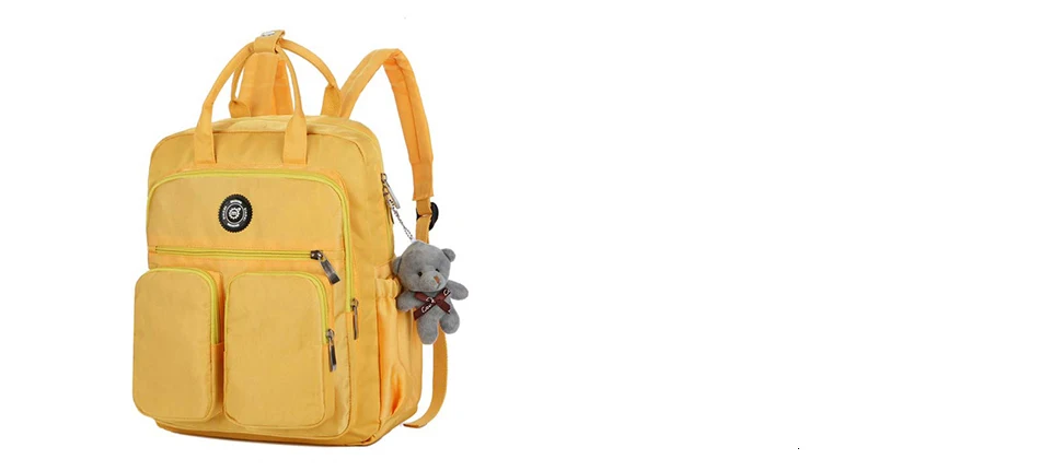 Herald Модный женский рюкзак с подвеской в виде медведя, водонепроницаемый нейлоновый рюкзак с несколькими карманами, одноцветные дорожные школьные сумки с мягкой ручкой для девочек