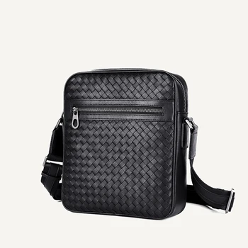 

Leather Men's Shoulder Bag Brand Messenger Bag Handmade Woven Bag Business Casual Messenger Bag Soft Simple 2020 New Tide Brand