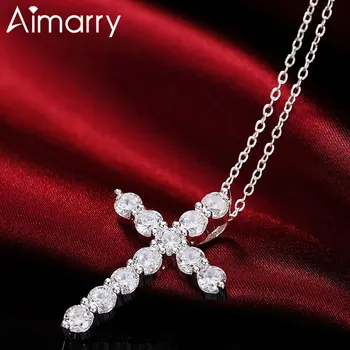 

Aimarry 925 Sterling Silver AAA Zircon Cross Pendant Chain Necklace For Women Party Charm Wedding Fashion Jewelry Gifts