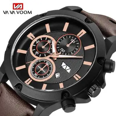 

Military sports display VAVA VOOM quartz watch for men leather strap wristwatch men casual army sport clock army watch men