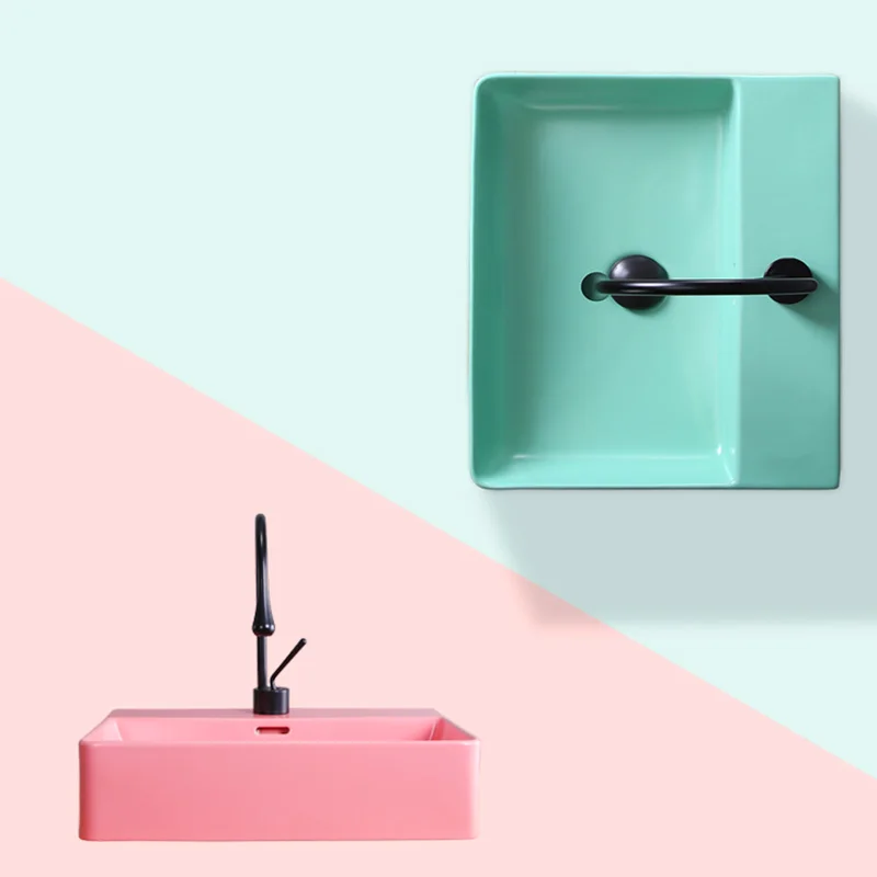 Цветная Керамическая Раковина Macarons квадратная столешница раковина для ванной комнаты чаши розовая