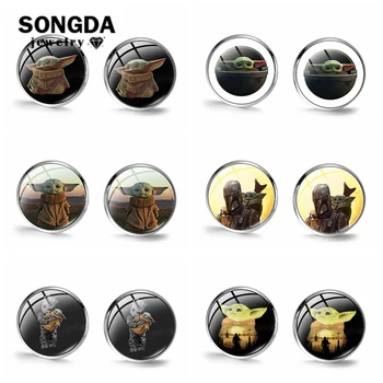 

SONGDA Newest Baby Yoda Stud Earrings The Mandalorian Jewelry Cute Little Alien Cartoon Print Glass Cabochon Earrings for Women