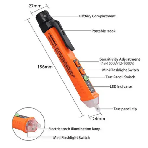 AC/DC тестер напряжения карандаш 12 V/48 V-1000 V Чувствительность напряжения Электрический Компактный ручка многофункциональная интеллектуальная тестовая ручка