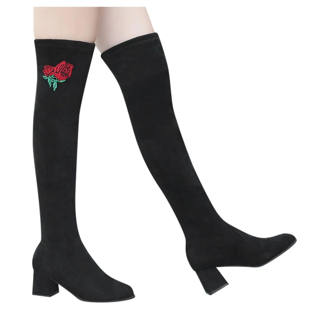 Обувь модные женские ботинки zapatos de mujer; женские ботильоны выше колена Повседневные высокие сапоги-трубы на высоком квадратном каблуке с круглым носком