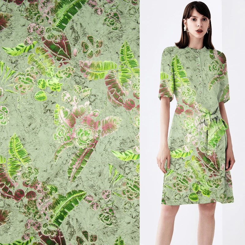 Floral and Green leaves design silk burnt-out fabric blended SBO074 | Дом и сад