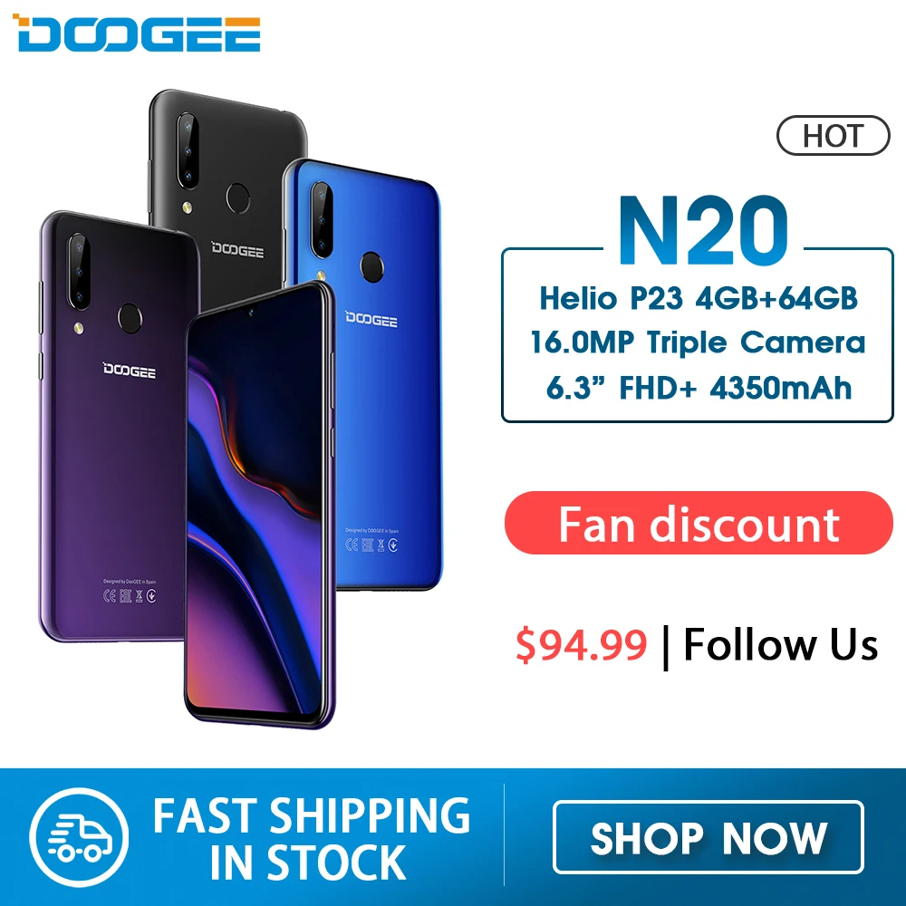 DOOGEE N20 смартфон с 6 3 дюймовым дисплеем восьмиядерным процессором MT6763 ОЗУ 4 Гб ПЗУ 16