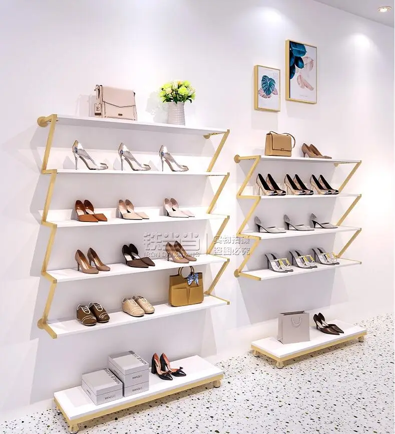 Scarpiera espositore negozio multistrato creativo negozio di scarpe  espositore negozio di abbigliamento appeso a parete scaffale borsa d'oro -  AliExpress