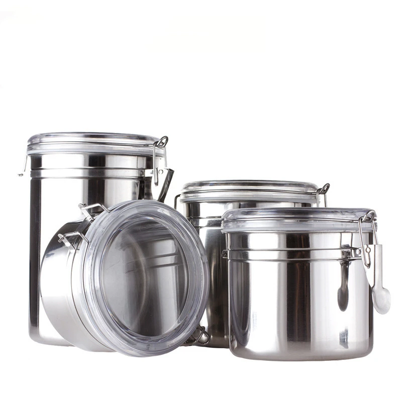 

Coffee Stainless Steel Canister with and Locking Clamp Kitchen Cans for Food Tea Airtight Lids Organizer Clear Lids Container