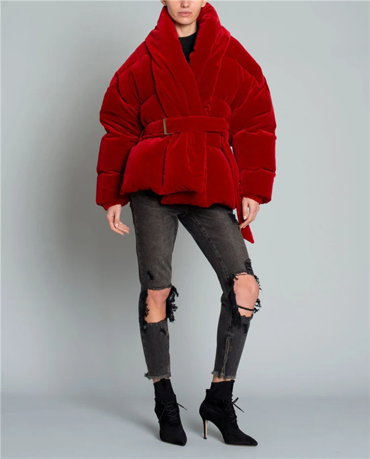 Wreeima велюровое пальто с хлопковой подкладкой, лонгслив под змеиную кожу, парки, теплая куртка, зимний красный толстый пояс, женская одежда на шнуровке, размер PIus