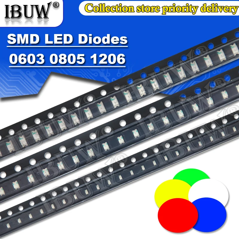 100 шт. 0402 0603 0805 1206 1210 smd светодиодный красный желтый и зеленый цвета белого синего