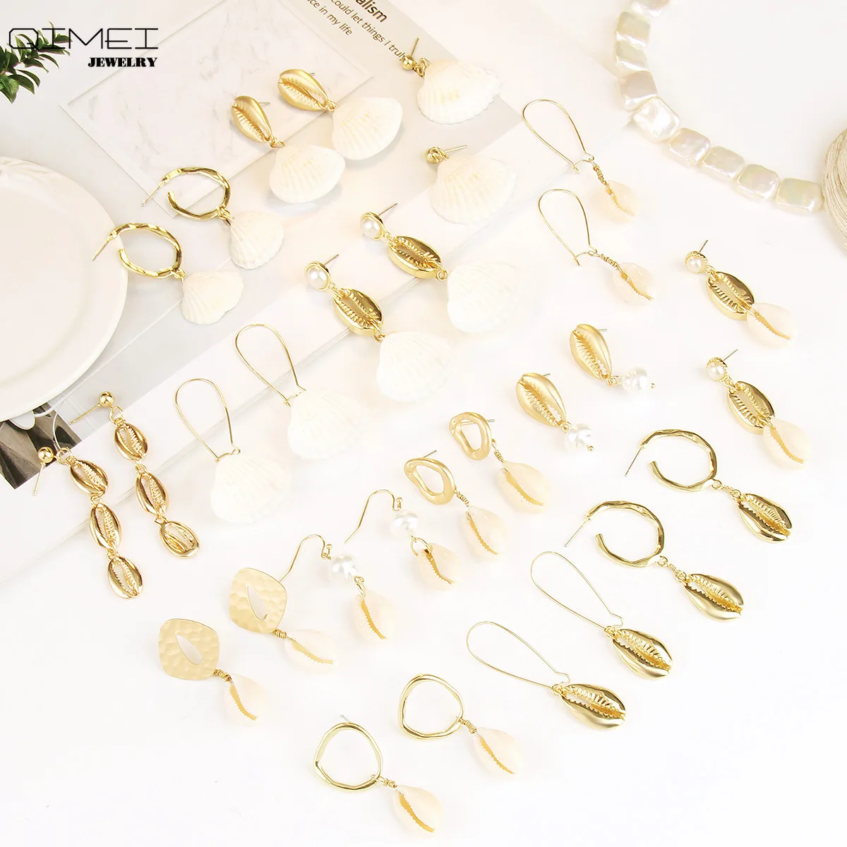 

Fashion Brincos Pearls Dangle Earrings 2019 For Women Irregular Freshwater Pearl Shell Drop Earring Gold Color Fashion Jewelry