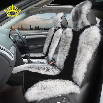 

ROWNFUR 2 Pieces Plush Sheepskin Car Seat Cover Universal Seat Cushion Keep Warm Protect Seats Styling Auto Accessories Interior