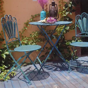 

American Rural Iron Art Retro Outdoor Folding Table And Chair Suite Outdoor Courtyard Table And Chair Three-piece Garden Balcony