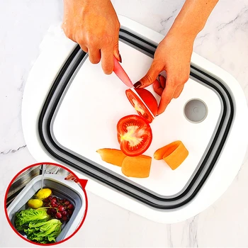

Multi-function 3 In 1 Folding Cutting Board Kitchen Foldable Drain Basket Chopping Blocks Washing Basket Kitchen Organizer