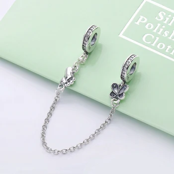 

Free Shipping 925 Sterling Silver Decorative Butterflies Safety Chains Charm Fit Original Pandora Bracelet For Women DIY Jewelry