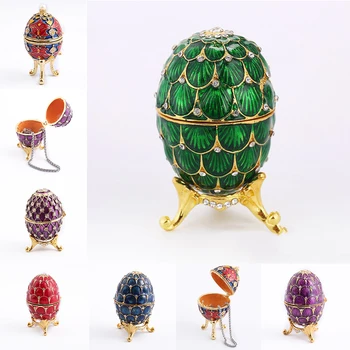 

Creative Home Furnishing Gift Metal Crafts Diamond Painted Egg Jewelry Box Ring Earring Small Jewelry Storage Box Jewelry Box