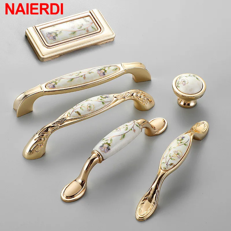 NAIERDI Antique Ceramic Cabinet Handles Chinese Vintage Drawer Knobs Wardrobe Door Handles European Furniture Handle Hardware