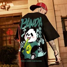 Camiseta de Panda para hombre, Camiseta de algodón de manga corta de estilo chino, cuello redondo, talla grande, combina con todo, ropa holgada de hip hop, estética para parejas